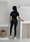 Siyah Şerit Detaylı Spor Tayt Takımı