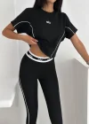 Siyah Şerit Detaylı Spor Tayt Takımı