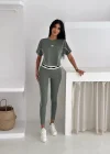 Haki Şerit Detaylı Spor Tayt Takımı