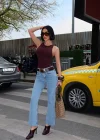 Açık Mavi Yüksek Bel İspanyol Paça Jean Pantolon