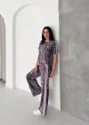 Lila Leopar Desen Şerit Detaylı Rahat Kesim Kadın Takım
