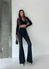 Antrasit Yüksek Bel Likralı İspanyol Paça Kot Tayt