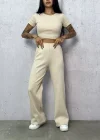 Bej Palazzo Crop İkili Takım