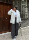 Beyaz Ceket Yaka Kürk Kaban