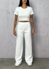Beyaz Palazzo Crop İkili Takım