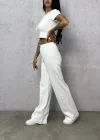 Beyaz Palazzo Crop İkili Takım