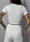 Beyaz Palazzo Crop İkili Takım