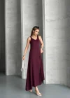 Bordo Askılı Akışkan Elbise