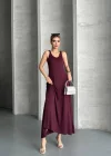 Bordo Askılı Akışkan Elbise