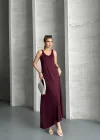 Bordo Askılı Akışkan Elbise