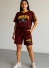 Bordo Brasil Oversize Unisex Şortlu Takım