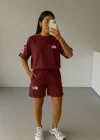 Bordo NF Oversize Unisex Şortlu Takım