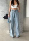 Buz Rengi Palazo Bel Bağlamalı Jean