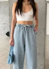 Buz Rengi Palazo Bel Bağlamalı Jean