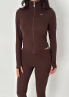 Kahve Alo Fermuarlı Crop Takım