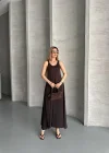 Kahve Askılı Akışkan Elbise