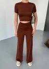 Kahve Oysho Modal İkili Crop Takım
