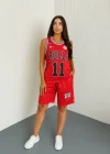 Kırmızı Chicago Bulls 11 Oversize Unisex Şortlu Takım