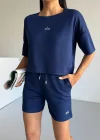 Lacivert Alo Yoga Modal Crop Şortlu Takım