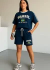 Lacivert Brasil Oversize Unisex Şortlu Takım