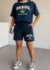 Lacivert Brasil Oversize Unisex Şortlu Takım