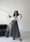 Lacivert Desenli Polo Yaka Etek Takım