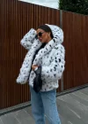 Leopar Kapşonlu İçi Astarlı İthal Kürk Kaban