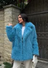Mavi Ceket Yaka Kürk Kaban