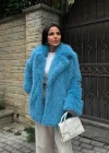 Mavi Ceket Yaka Kürk Kaban