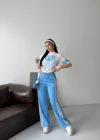 Mavi Dantel Detaylı Oversize Takım