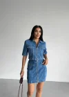 Mavi Denim Fermuarlı Etekli Takım