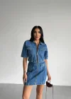 Mavi Denim Fermuarlı Etekli Takım