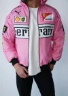 Pembe Su Geçirmez İçi Dolgulu Oversize Bomber Ceket