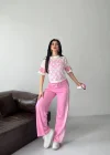 Pembe Dantel Detaylı Oversize Takım