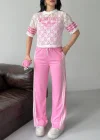 Pembe Dantel Detaylı Oversize Takım