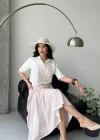 Pudra Desenli Polo Yaka Etek Takım