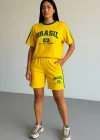 Sarı Brasil Oversize Unisex Şortlu Takım