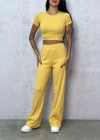 Sarı Palazzo Crop İkili Takım