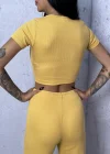 Sarı Palazzo Crop İkili Takım