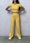Sarı Palazzo Crop İkili Takım