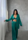 Saten Yeni Pijama Takımı Üçlü Set- Mint | Cozy