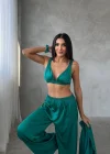 Saten Yeni Pijama Takımı Üçlü Set- Mint | Cozy