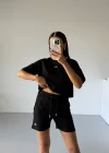 Siyah Alo Yoga Modal Crop Şortlu Takım