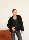 Siyah Ceket Fermuarlı Süet