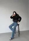 Siyah Jeans Şişme Mont Pamuk Astarlı