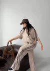 Bej Leopar Şeritli Takım