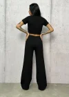 Siyah Palazzo Crop İkili Takım