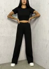 Siyah Palazzo Crop İkili Takım