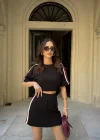 Siyah Şeritli Şort Etekli Modal Takım