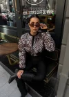 Yarım Leoparlı Crop Tarz Fermuarlı Ceket